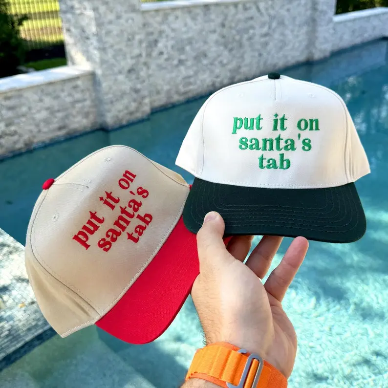 Embroidered Put It On Santa's Tab Hat, Holiday Hat Embroidery, Put It On Santa's Tab Cap, Christmas Cap, Santa's Tab Hat Trucker 