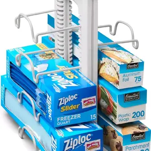 WrapStand Adjustable Kitchen Wrap Organizer for Foil Bag Box Storage in White Cabinet Pantry Essential Everyday