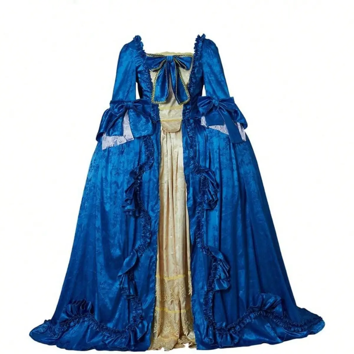 Women's Elegant Fitted 18th-Century Victorian Court Dress - Marie Antoinette Style, Classic Floor-Length Baroque Metallic Blue Silver Polyester Ball Gown, Formal Wear for Baroque Balls, Layered Skirts, Breathable, 18th-Century Tailoring, 2XL, 3XL
