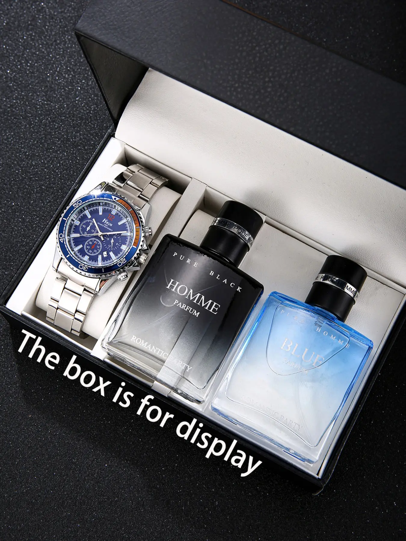 Men's Fashion Watch Set with Two Perfume Bottles, Analog Quartz Movement, Zinc Alloy Case, All Seasons Style, Elegant and Unique