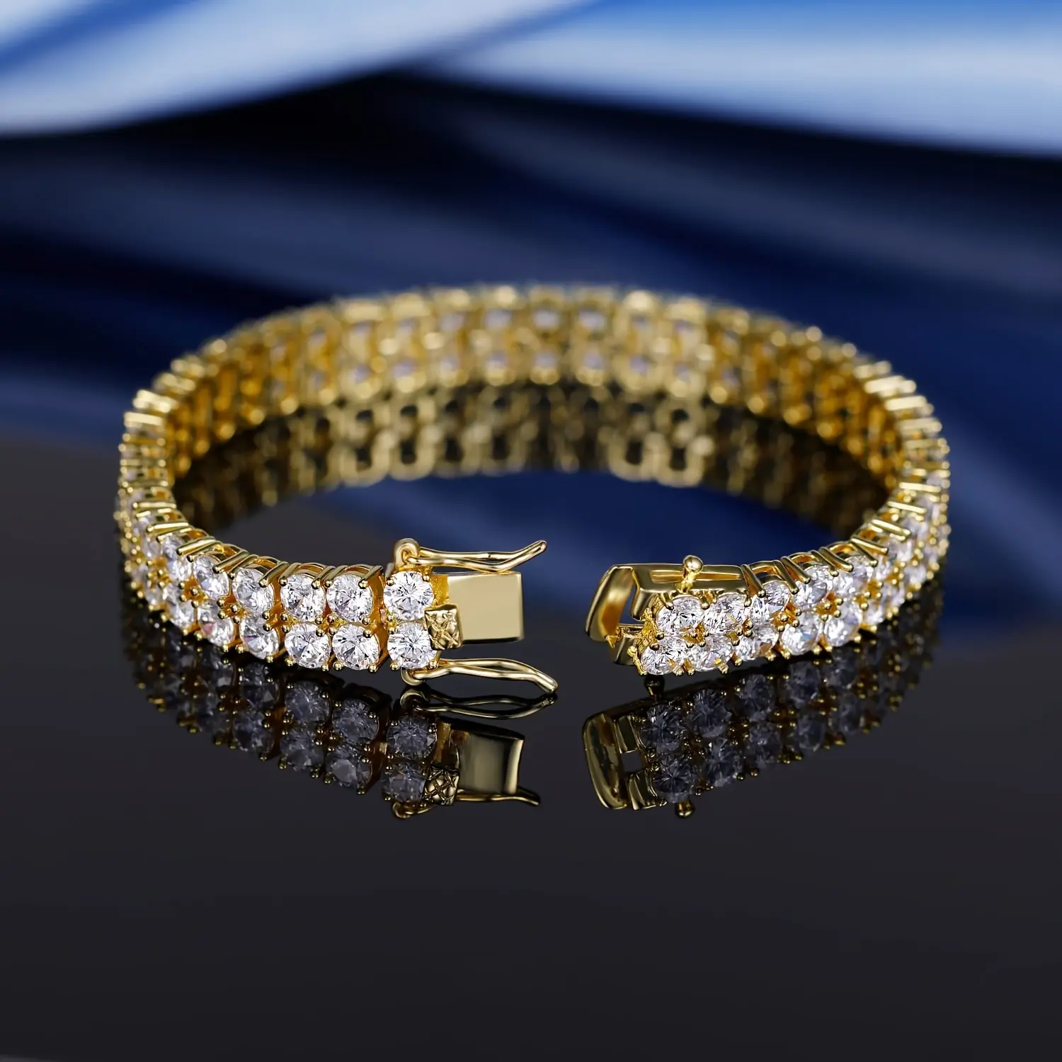 Double Row Tennis Bracelet, Unisex Hip-Hop Style Fashionable Jewelry with 3.0mm Cubic Zirconia, Brass, 6.5-8.5in, Fashionable Bracelet, Rhinestone Decorated Bracelet