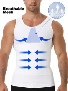 Men's Compression Tank Top, Breathable Mesh Design, Dual Layer Abdominal Support, Tight-Fitting Shaping Vest, Summer Sports Gym Wear, Compression Shaper Vest