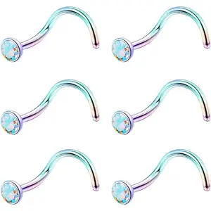 6pcs 20g Nose Studs Black Rose Gold Nose Rings Stainless Steel L Shaped Corkscrew Nose Ring Studs for Women Men Small Cute Nose Rings Stud 3mm Cz Nostril Piercing Jewelry