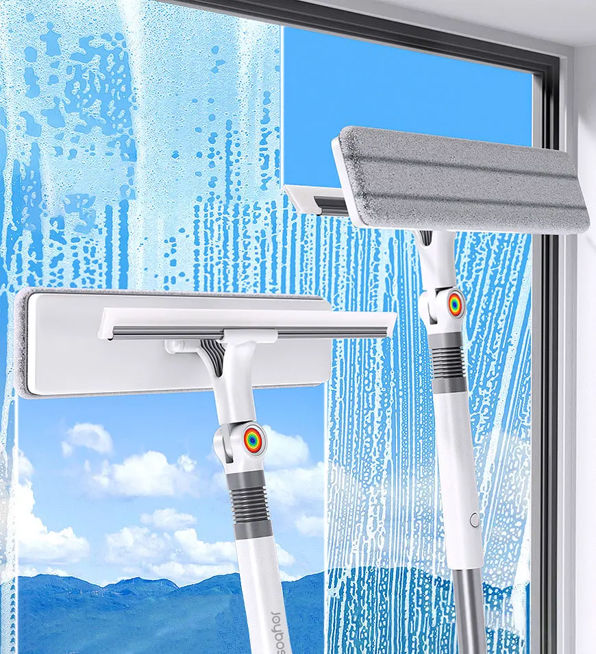 Joybos 2-in-1 Rotatable Metal Pole Glass Cleaning Set - Easy-Grip Ergonomic Handle, Silicone Scraper, Window Cleaning Cloth - Automotive Cleaning Tool for Car Windshields, Bathroom Windows campingessentials