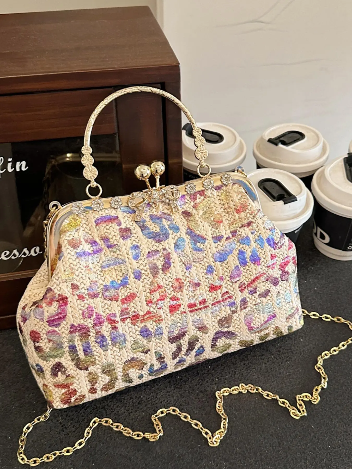 Women's Fashion Leopard Pattern Straw Handbag, Casual Large Capacity Shoulder Bag for Daily Used, Trendy All-match Bag for Commute, Work, Travel, Casual Commuting Handbag, Stylish Handbag, Fashionable Handbag, Fashionable Bags, Fashion Patterned Bag