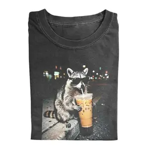 Funny Raccoon Iced Coffee T-Shirt, Trash Panda Coffee Lover Shirt, Vintage Streetwear Graphic Tee, Unisex Shirt, Gift for Men, Gift for Women, Holiday Gift