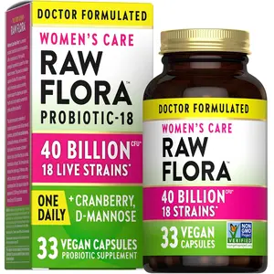 Raw Flora Women’s Care Lactobacillus Probiotic Blend Supplement, 40B CFU, 33 Vegan Capsules, US Daily Dietary Supplement for Healthy Gut & Microbiome Balance