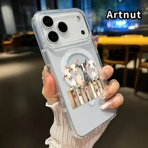 Transparent Phone Case for iPhone 17 Pro Max 16 Plus 15 14 13 12 11 Air E Goats by Fence Pattern Acrylic Back Anti-Drop Strong Magnetic Sunction Bumper Cover Gift for boy girl