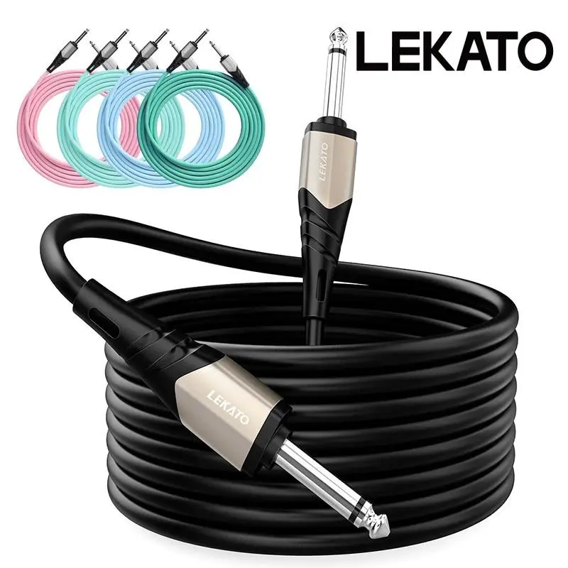 LEKATO Guitar Cable 10ft Exclusive Mute Plug, Electric Instrument Cable for Electric Guitar, Bass, Professional Electric Guitar AMP Cord with Dual Mute Plug Ends, 1/4" Right Angle to Straight Plug