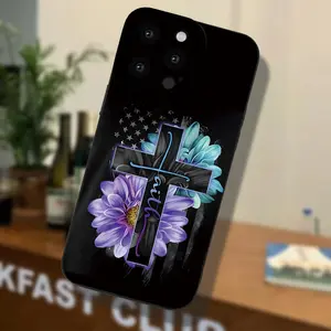 Case for iPhone 16 Pro Max 15 Plus 14 13 12 11 XS XR Retro Cross And Flag Floral Christ Pattern Drop Protection Shockproof Soft Silicone Smartphone Cover Gift For Girls and Women