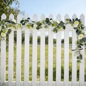 1piece 70.86 Inch Artificial Eucalyptus Wreath with Roses, Decorative Fake Rose Flowers, Leaves, Vine, Wedding Decor, Home Party, DIY Floral Arrangement