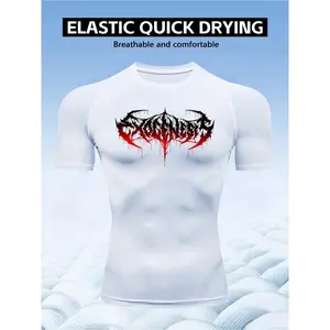 Men's Male Slim Fit Round Neck High-Elasticity Compression T-Shirt - 90% Polyester/10% Spandex Blend, Breathable, Quick-Dry, Moisture-Wicking, Spider Print, Navy Blue, All Seasons, Suitable for Fitness, Running