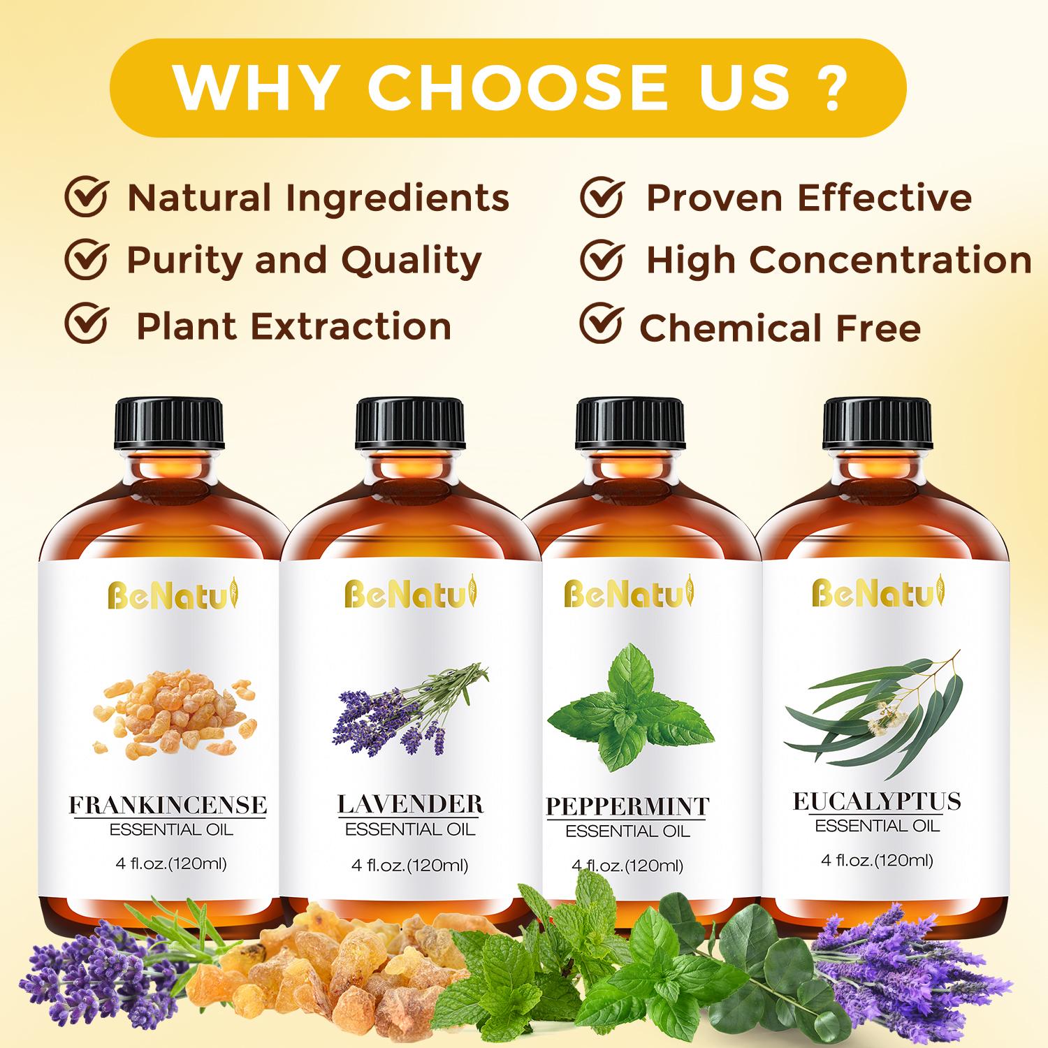 Benatu Essential Oil, Peppermint, Lavender, Eucalyptus, Frankincense For Diffusers, Humidifier Car Air Freshener, Soap Making, Candles, Christmas And New Year Gifts, DIY Candles/Soap 120ml