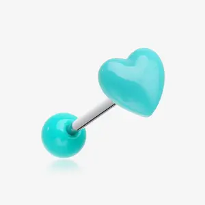 Adorable Puffy Heart Acrylic Top Barbell Tongue Ring