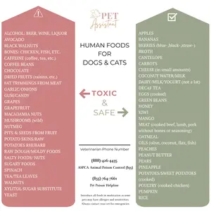 Toxic and Safe Foods Magnet - Dog/Cat Emergency List