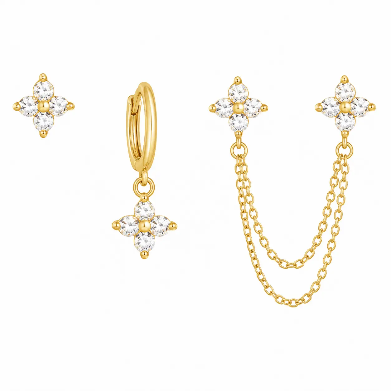 Three-Piece Floral Earrings Set