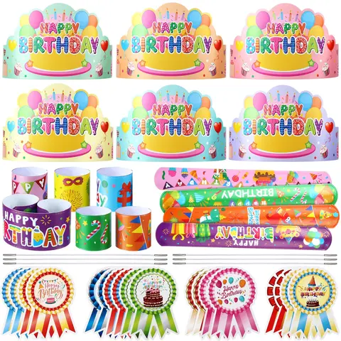 36 Sets Classroom Birthday Party Favors, Fall Birthday Class Paper Birthday Crowns with Adjustable Elastic Band Badge Stickers Slap Bracelets, Birthday Hats Party Supplies Decor Birthday Gifts from Teacher for Kindergarten Preschool Elementary Student