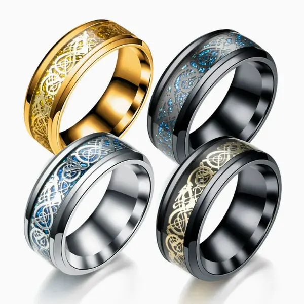 Unisex Round Titanium Steel Rings - New Models with Gold, Silver, Dragon Patterns for Daily, Casual Wear, Small Rings, 8Mm