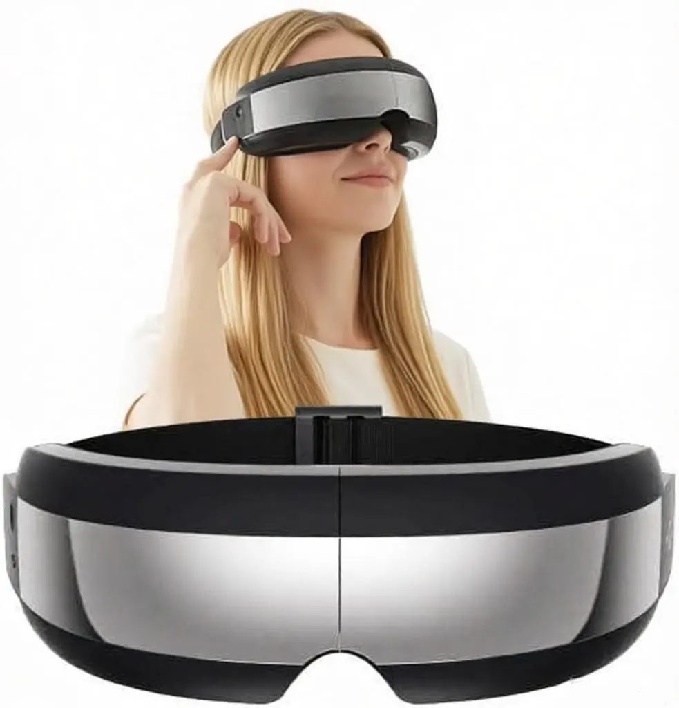 Heated Eye Massager – Open-Vision Window, 5 Modes, Ergonomic Airbags, USB Rechargeable, Perfect for Eye Strain, Migraine Relief & Deep Sleep