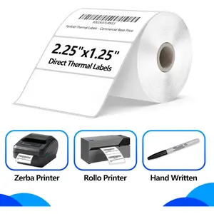 2 Rolls Thermal Shipping Labels (2000 Labels) - 2.25 x 1.25 Inch Direct Thermal Perforated Stickers for FBA, Barcode, SKU, Packaging – Compatible with Zebra, Rollo, Munbyn Thermal Printers