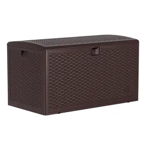 73 Gallon Blow-Molded Outdoor Storage Box, Lockable Waterproof UV-Resistant Deck Box, Patio Storage Chest & Bench for Cushions, Garden Tools & Pool Accessories,Brown