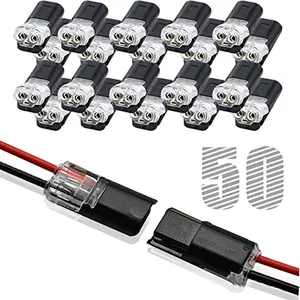 Wire Connectors, Double Wire Plug in Connector with Locking Buckle, Low Voltage Wire Connector, LED Light Strip Connectors 2 Pin - Quick Connect, No Wire Stripping Cutting (50PCS) Electrical