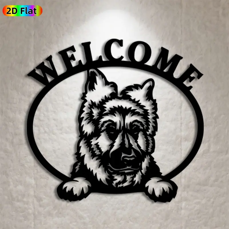 1pc German Shepherd Welcome Metal Wall Art, Loyal German Shepherd Statue Mural, Ideal Gift for New Year, Easter, Dog Lover Enthusiasts, Rust-Resistant Metal Wall Decor Wall Sculptures, Perfect for Porch Wall & Garden Fence, Charming Outdoor Decor