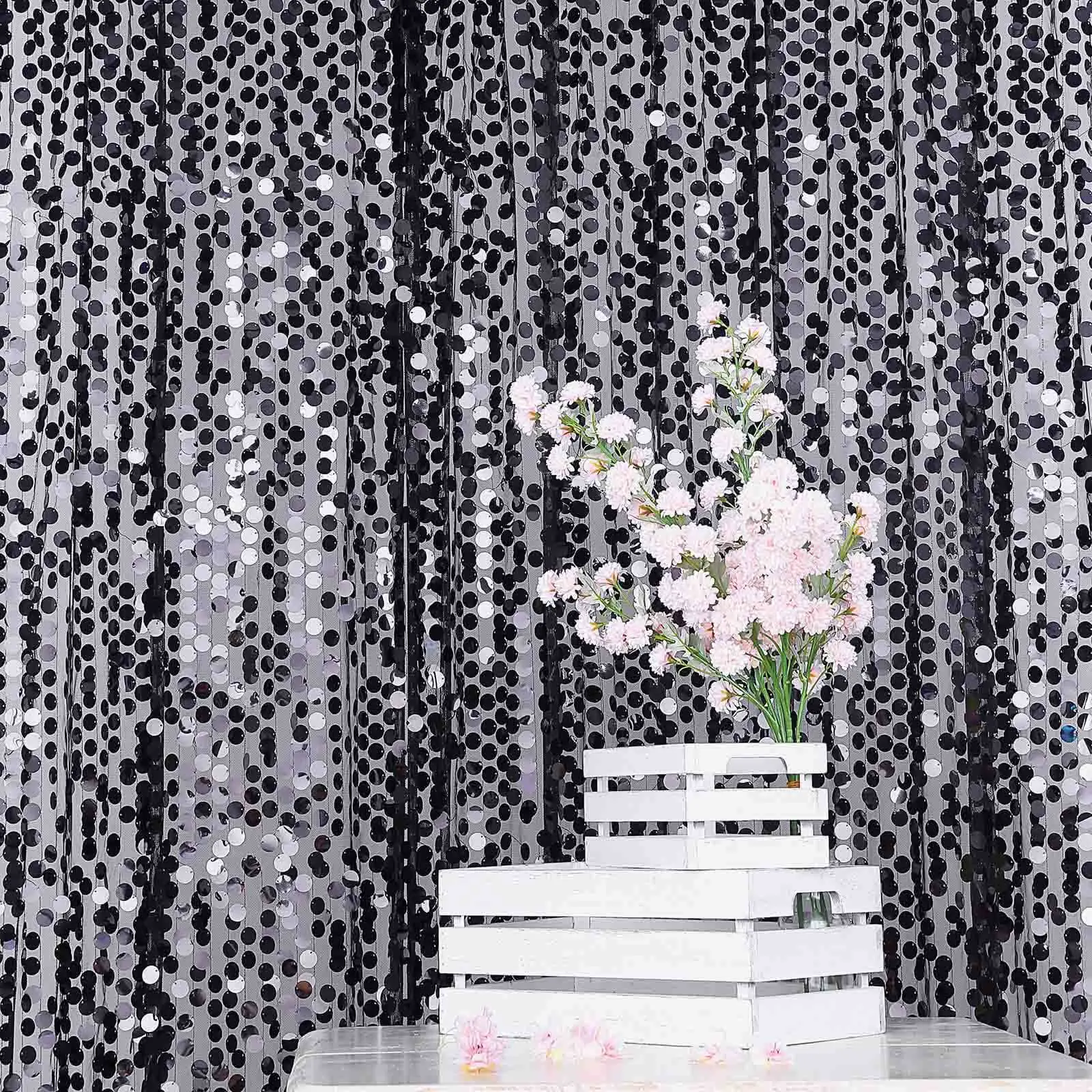 8ft x 8ft Black Payette Sequin Seamless Event Curtain Drapes - Backdrop Panel for Decoration, Exhibition Supplies