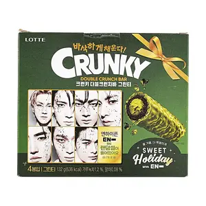 LOTTE Crunky Double Matcha Chocolate Bar 4 Sticks 132g - Crunchy Korean Snack with ENHYPEN Sticker