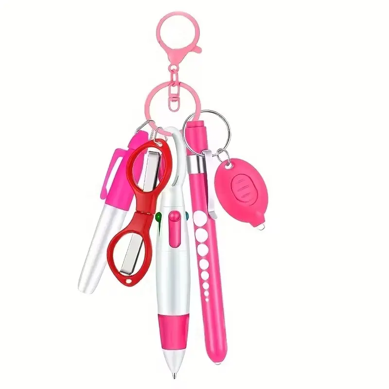 Nurse Pen Set of 6 Includes Permanent Marker, Retractable Ballpoint Pen, Keychain Clip, Foldable Scissors, Nurse Accessories Keychain Included
