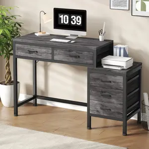 Computer Desk with 5 Drawers and Printer Stand, Storage Writing Desk for Home Office, Workstation with File Cabinet, Retro Industrial Style Computer Table for Study, Living Room, Bedroom – Durable E0 Board, Sturdy Metal Frame, Easy Assembly