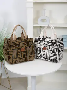 New Thick Corduroy Printed Zipper Lunch Bag, Bento Bag, Lunch Box Bag, Large Capacity Portable Storage Bag, Durable lunch bags, Suitable for Work and Picnic, Aluminum Foil Insulated Lining