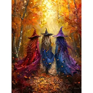5D Full Drill Three Witches in Autumn Forest Diamond Painting Kit - Enchanting Fall & Fantasy Art | DIY Gift for Halloween, Birthday & Home Decor | Perfect Wall Art for Living Rooms, Entryways & Cozy Spaces | Craft | DIY Diamond Arts