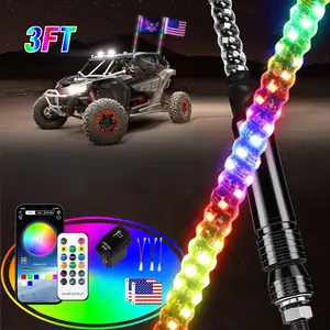 RGB LED Whip Lights  3FT With Remote For UTV ATV Off-Road Trucks Holiday Gift