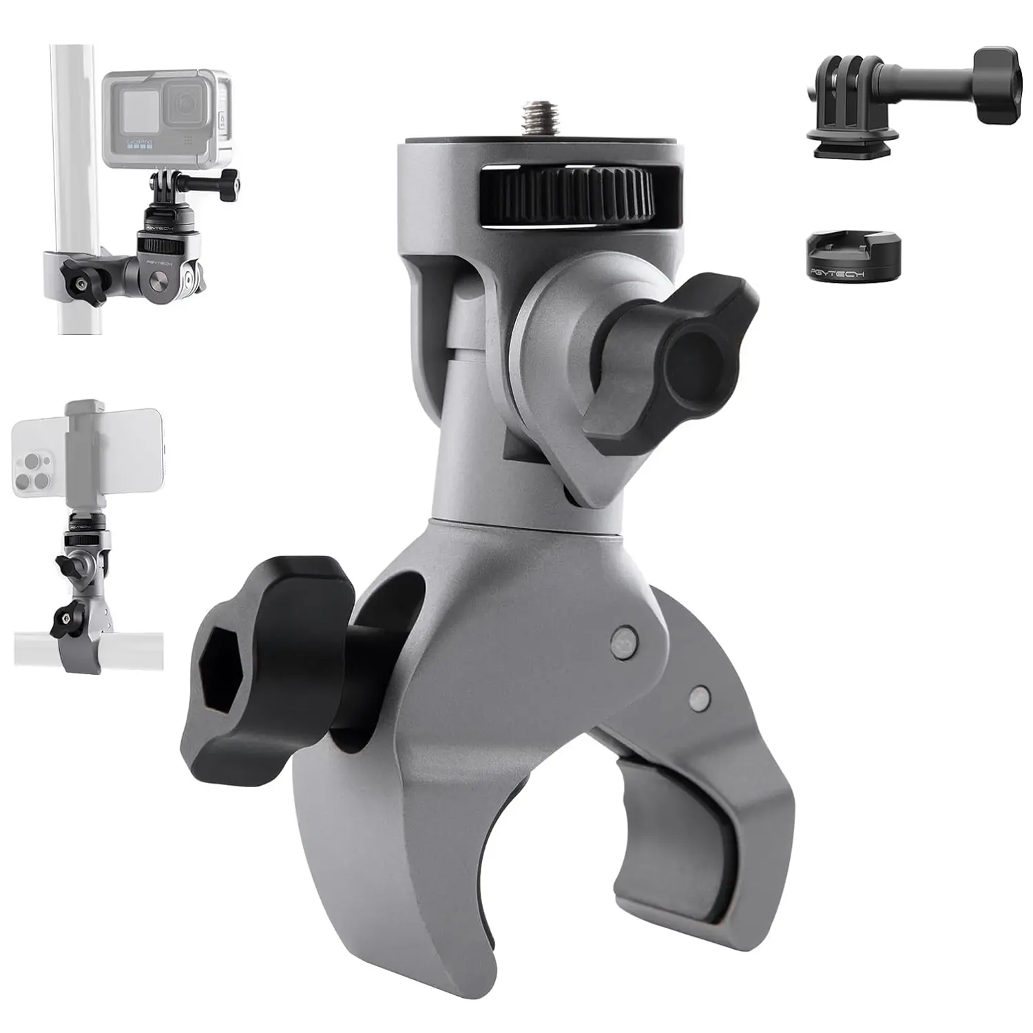 PGYTECH CapLock Super Clamp Mount, Aluminum Alloy Bracket, Crab Heavy Duty Clamp with 1/4" Screw for Gopro 13/12, DJI Osmo 360/Action 6/5 Pro/Pocket 4/3/Xtra Muse, Insta360 Ace Pro2/X5, Action Camera tiktokshopbacktoschool, Swivel
