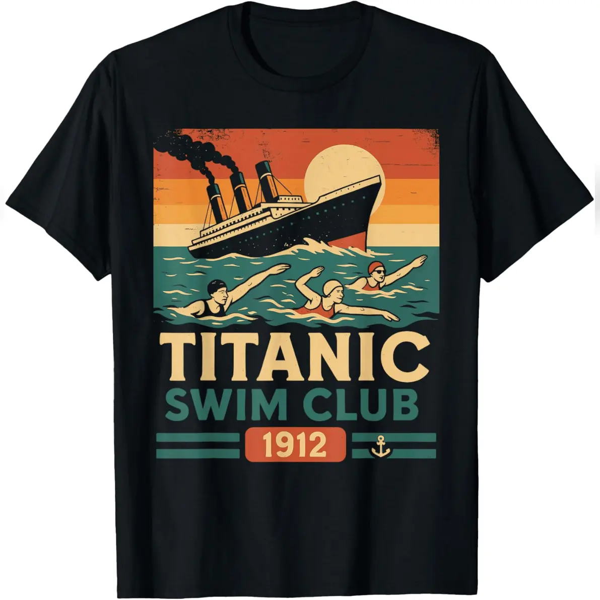Men's Vintage Titanic Swim Club 1912 Nautical Graphic T-Shirt, Menswear Casual Short-Sleeve Cotton Tops, Shortsleeve, Relaxed Fit, Casual Tee, 100% Cotton, Round Neck, Graphic T Shirts