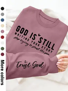 Women's Letter Print Round Neck Sweatshirt, Graphic Sweatshirts, Trendy Casual Crew Neck Long Sleeve Pullover for Daily Wear, Ladies Fall & Winter Clothes, Hoodie