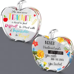 Teacher Appreciation Gift, 2 Counts/set Acrylic Apple Shaped Ornament, Creative Desktop Decoration, Teacher Gift, Student Gift