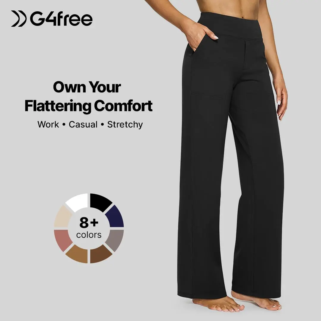 G4Free Loose High-Waist Business Casual Pants Yoga Pants Women Wide Leg Pants with Pockets Comfortable Athletic Sweatpants