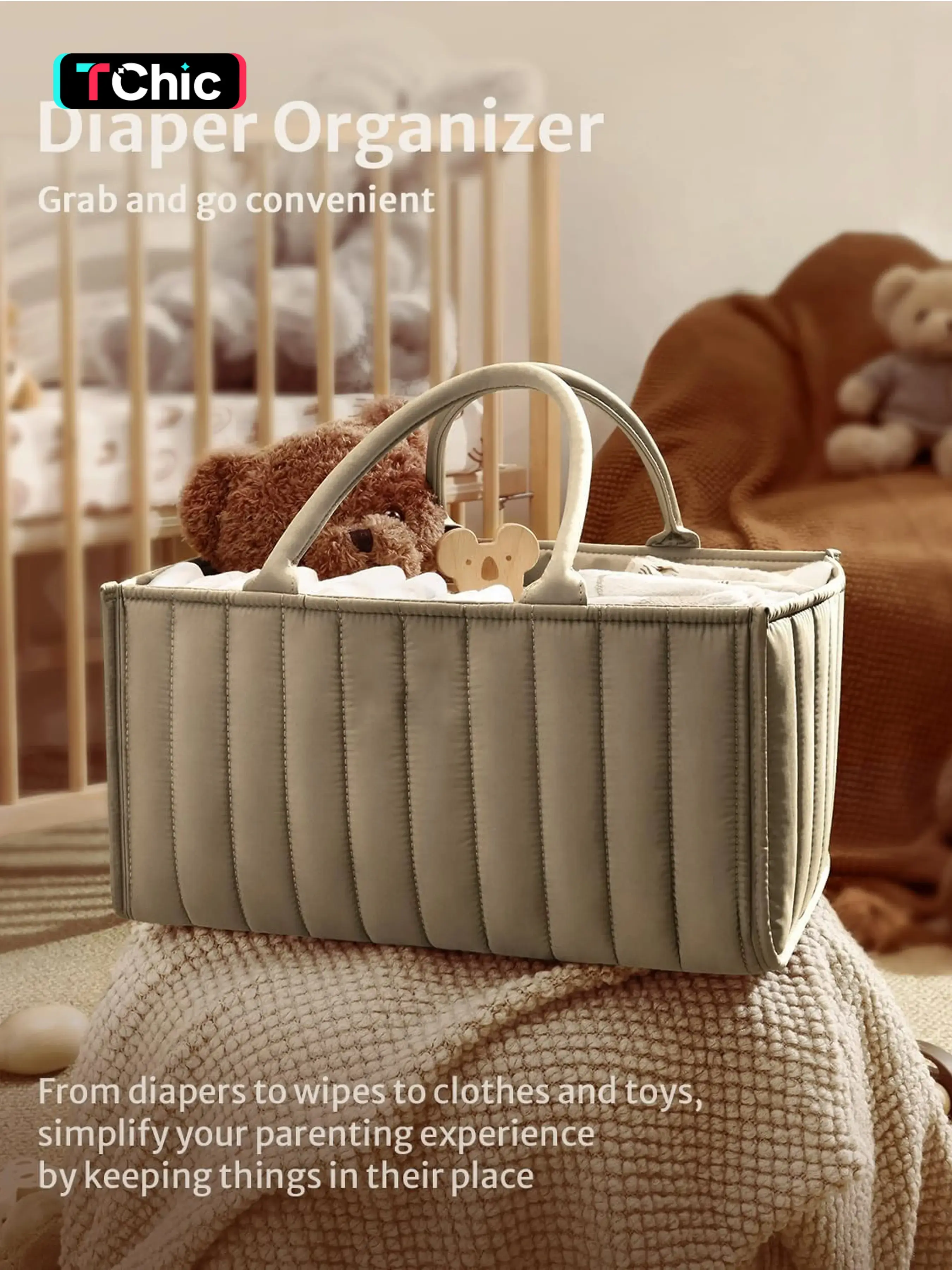 Baby Diaper Caddy Organizer, Stylish Storage Basket Diaper Bag for Newborn Essentials and Diaper Station, Gift for Baby Shower and Registry Must-Have