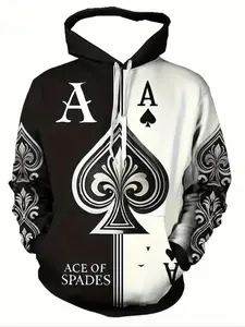 Men's Casual Hooded Sweatshirt with Drawstring Pocket Long Sleeve Top, Fashion Graphic Print Design for Spring & Fall Wear