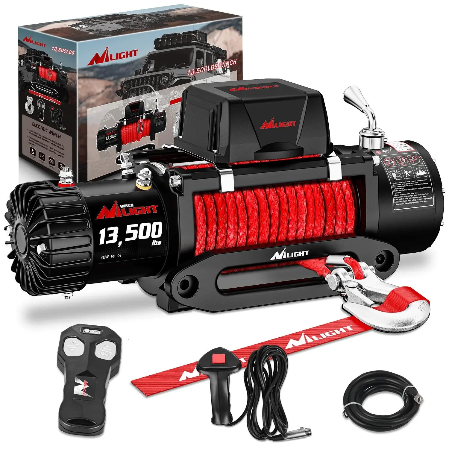 Nilight Heavy Duty 13500 lb Electric Winch Kit with Synthetic Rope for ATV/UTV