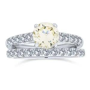 1 CT Canary Yellow Solitaire CZ Cubic Zirconia Engagement Ring Set & Eternity Band Sterling Silver