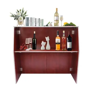 Portable Modern Rectangular Event Bar Foldable Bar Cabinet- Brown Aluminum & Ecological Board Freestanding Bar - 50kg Upper Tier/30kg Lower Tier Capacity for Parties, Picnics, Barbecues & Events - Holds Drinks, Food