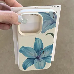 Stylish Blue Lily Pattern Case for iPhone 16 Pro Max, iPhone 15 Pro Max/14/16 Plus/13 Pro/12/11 - Minimalist TPU Design, Anti-Drop Protection with Elegant Style