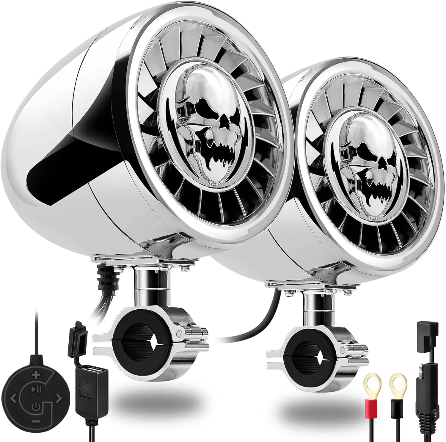 GoHawk Motorcycle Bluetooth Speakers | 5" Waterproof Motorcycle Stereo System | Built-in Amplifier Audio Music Player w/USB, Great for Motorcycle, UTV, ATV, AS5-X Chrome