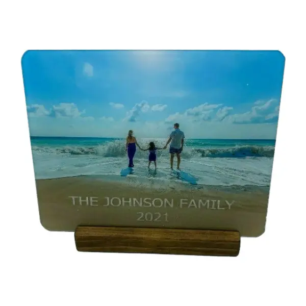 Custom Free Standing Picture Frame – Personalized Photo Display with Elegant Wood Base, UV Printed Image for Desk or Table, Custom Acrylic Photo Gift, Engraved Home Decor, Memorial, Wedding, Anniversary Keepsake
