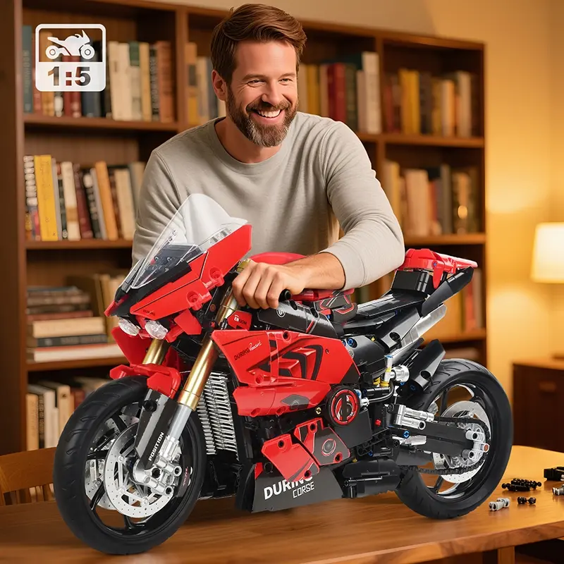 2000+pcs Red V4S Motorcycle Building Kit, DIY Model Kit, 1:5 Scale Large Racing Model Set, Perfect Gift for Motorbike Enthusiasts, Youth & Adults, Building Block, Building Blocks Model, Model Building Kits