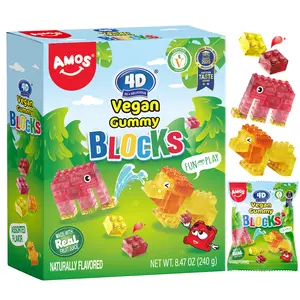 Amos Vegan Gummy Blocks - Watermelon, mango, pineapple and strawberry Flavors - 4D  Gummy Building Kit - 6 Resealable Packs - 8.47oz Total - Fun Healthy Snack