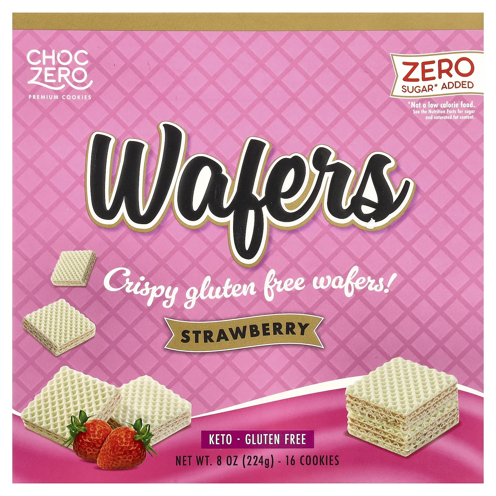 ChocZero Premium Cookies, Wafers, Strawberry, 16 Cookies, 8 oz (224 g)